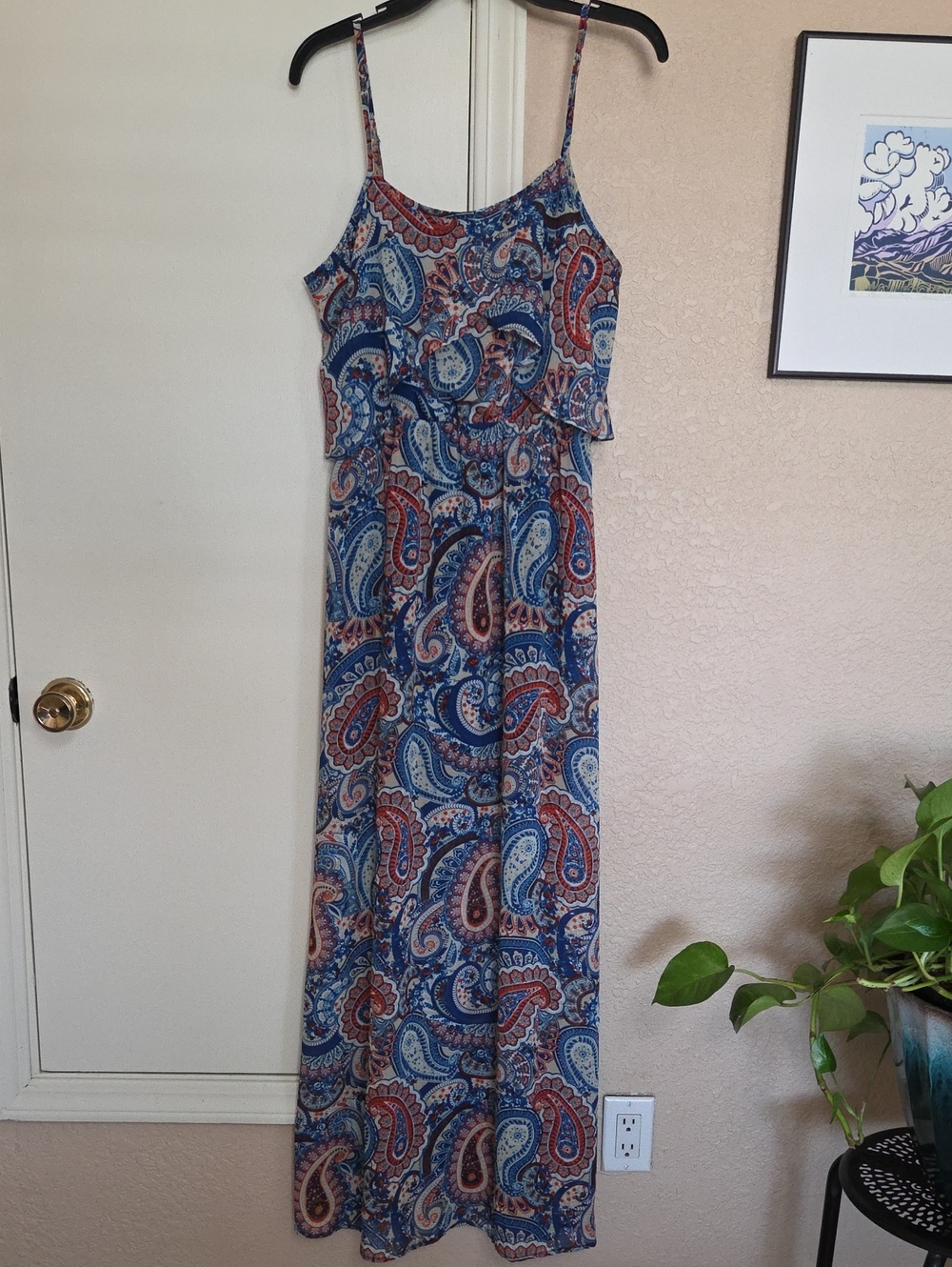 Paisley Tiered Maxi Dress in Blue and Orange